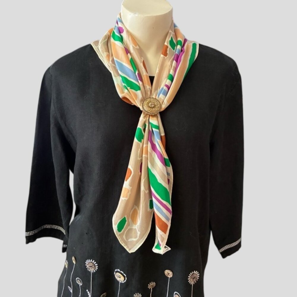 NWT Echo 100% Silk Geometric Pattern Stripes & Dots Square Scarf